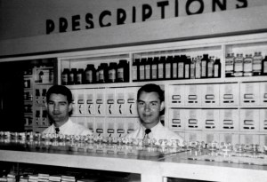 Pharmacists Bud Burns, and my Dad, Joe Sutter, sometime in the 1960s