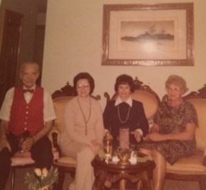 A photo from Christmas Eve in the 1960s. From left is my grandfather, Ray; Aunt Mary (married to my Uncle Bill); my mother, Barbara; and Great-Aunt Ursula Sutter Schuetze. 
