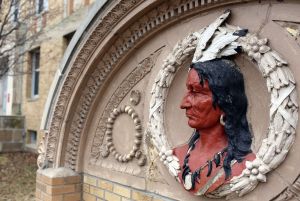 This sculpture of Chief Tama sits in front of the Des Moines County Courthouse: Credit: John Lovretta/The Hawk Eye